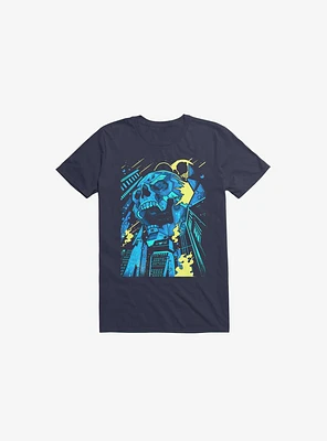 Invasion Of The Giant Techno Skulls Navy Blue T-Shirt