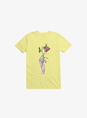 The Dead Rose Skeleton Hand Corn Silk Yellow T-Shirt