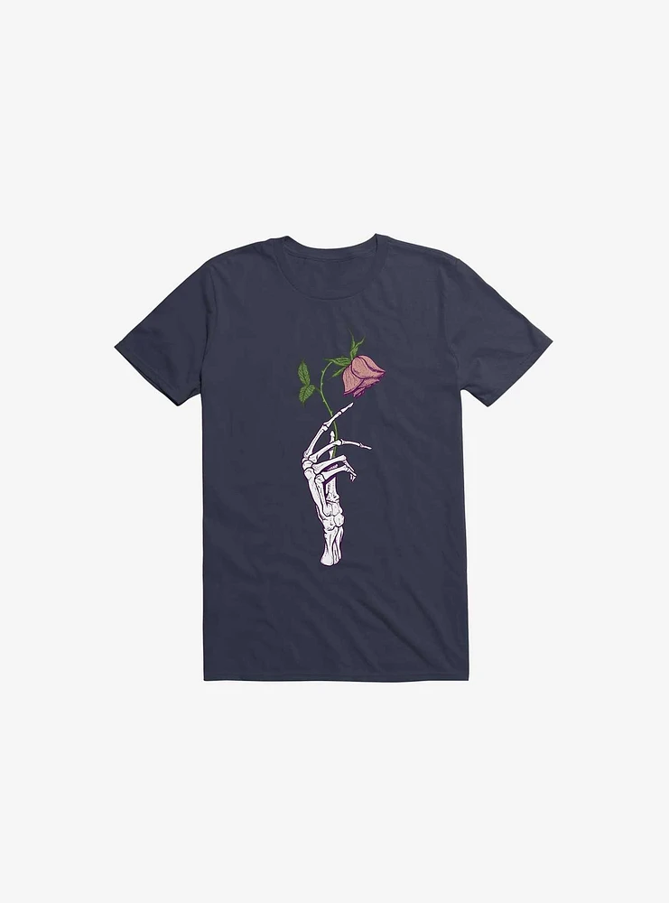 The Dead Rose Skeleton Hand Navy Blue T-Shirt