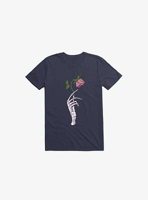 The Dead Rose Skeleton Hand Navy Blue T-Shirt