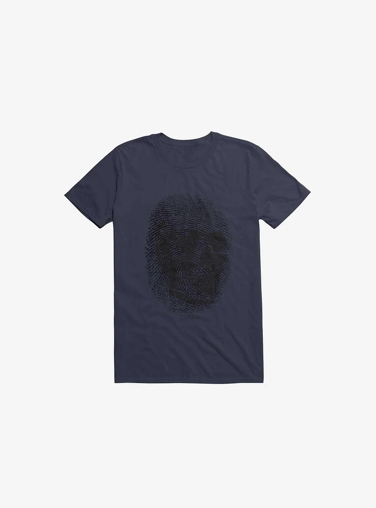 Unique And Equal Skull Fingerprint Navy Blue T-Shirt