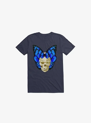 Wings Of Death Butterfly Skull Navy Blue T-Shirt