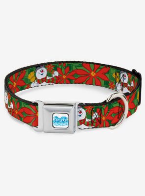 Frosty The Snowman Poinsetta Plaid Seatbelt Dog Collar