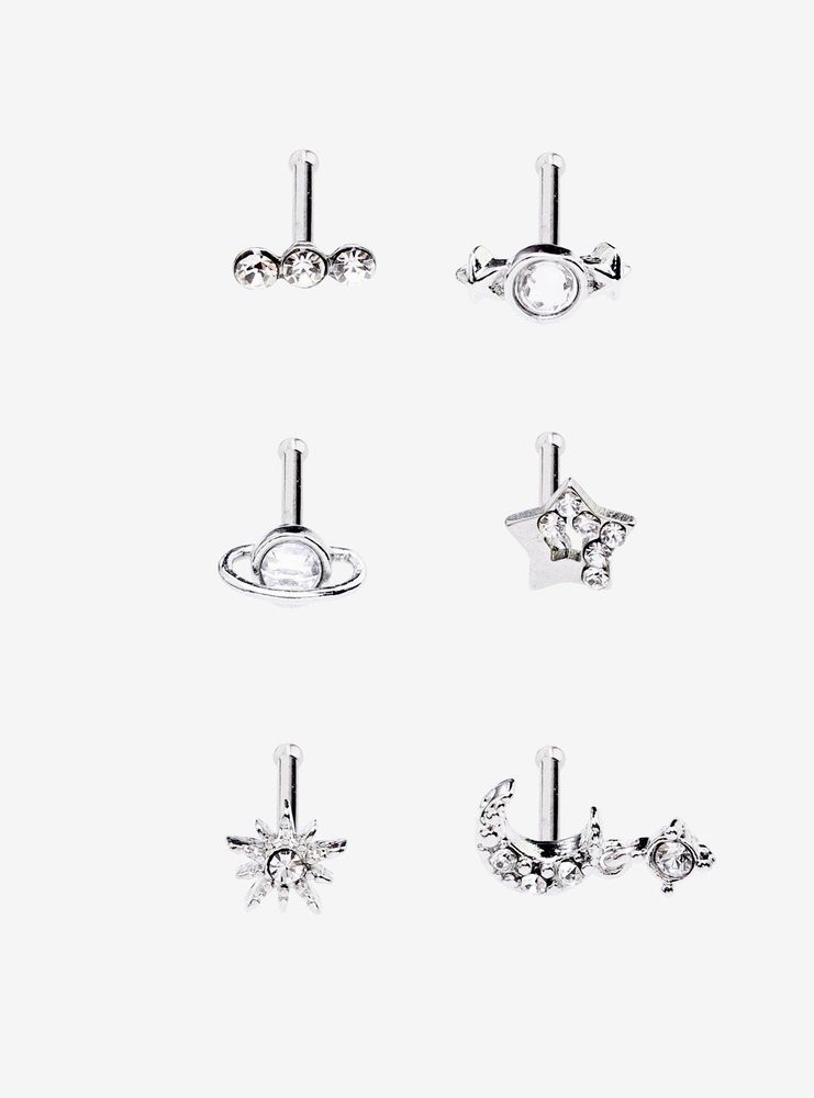 Steel Silver Planetary Nose Stud 6 Pack