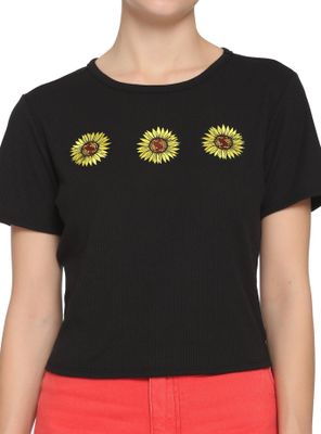 Embroidered Sunflower Girls Crop Baby T-Shirt
