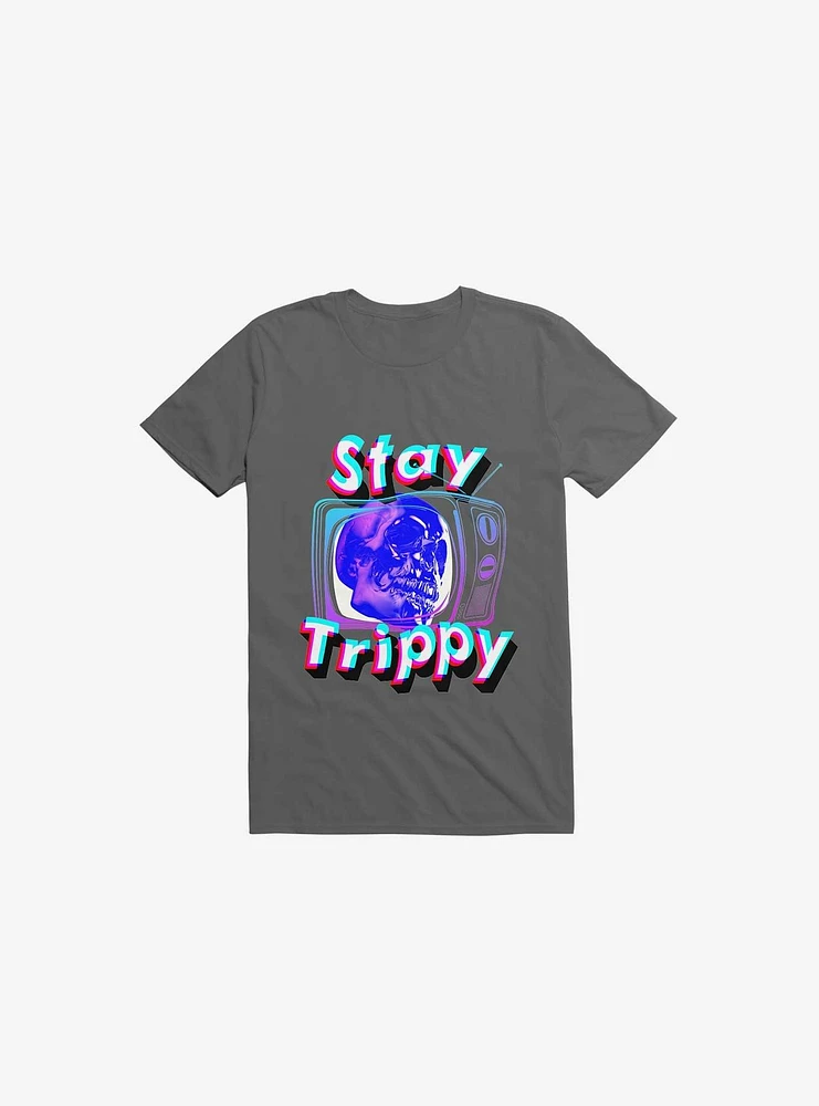 Stay Trippy Cute Retro Aesthetic Universal Vibe Skull Asphalt Grey T-Shirt