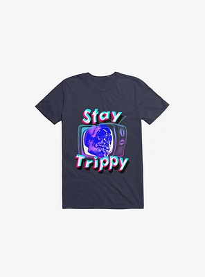 Stay Trippy Cute Retro Aesthetic Universal Vibe Skull Navy Blue T-Shirt
