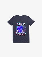 Stay Trippy Cute Retro Aesthetic Universal Vibe Skull Navy Blue T-Shirt