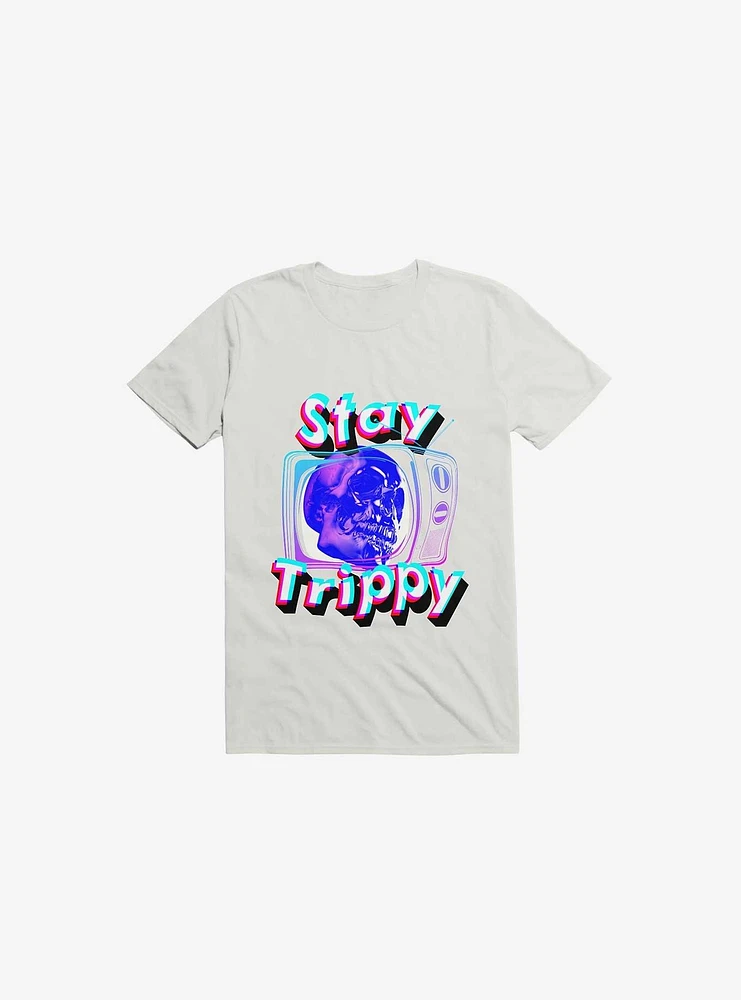 Stay Trippy Cute Retro Aesthetic Universal Vibe Skull White T-Shirt