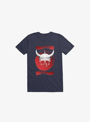 White Trippy Viking Helmet Smears Navy Blue T-Shirt