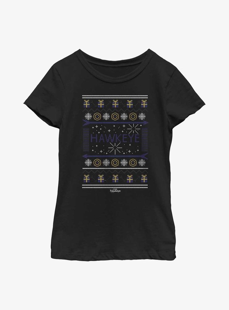 Marvel Hawkeye Christmas Sweater Pattern Youth Girls T-Shirt