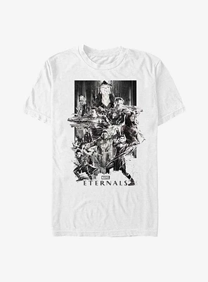Marvel The Eternals Black & White Paint Splatter Poster T-Shirt