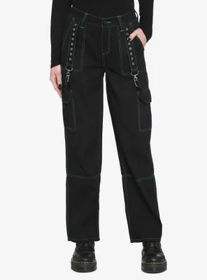 Black & Green Stitch Hardware Carpenter Pants