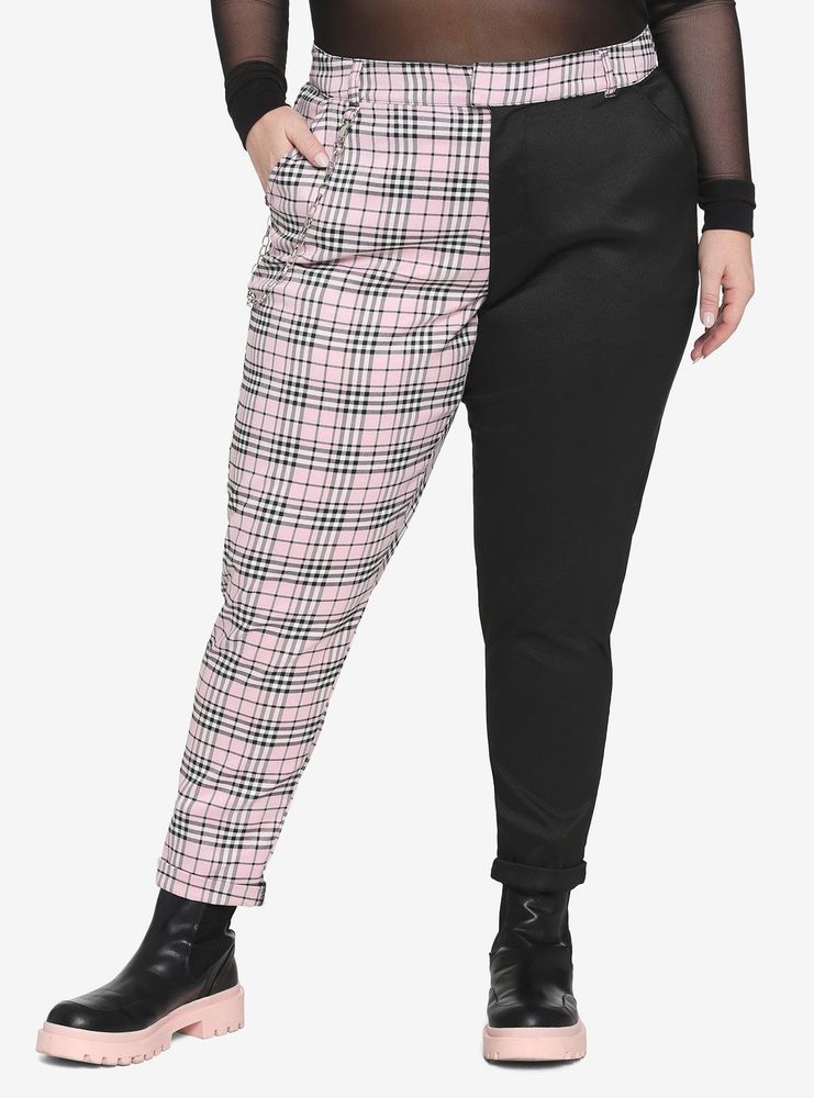 Hot Topic Black & Pink Plaid Split Chain Pants Plus