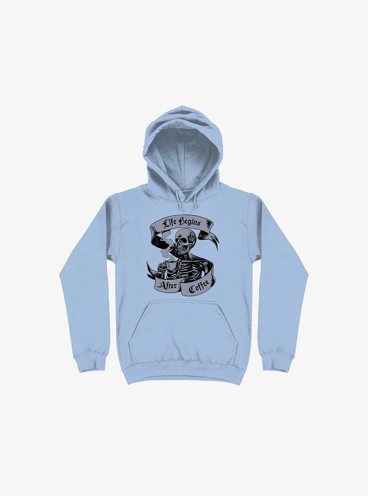 Beans & Bones Coffee Skeleton Light Blue Hoodie