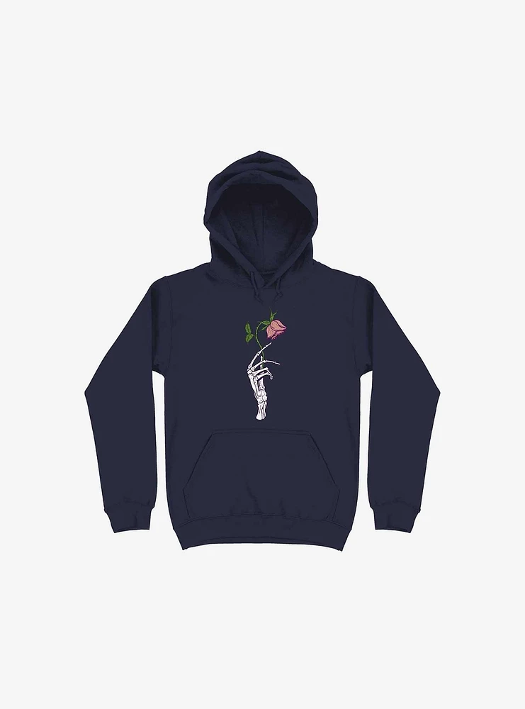 The Dead Rose Skeleton Hand Navy Blue Hoodie