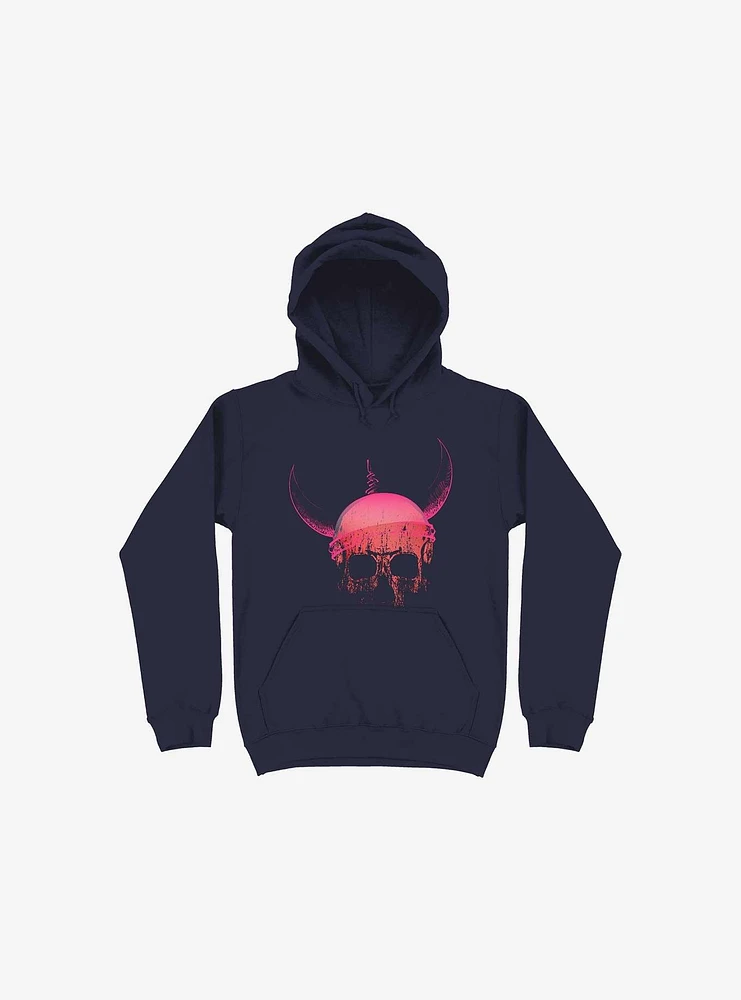 Blood Skull With Viking Helmet Navy Blue Hoodie