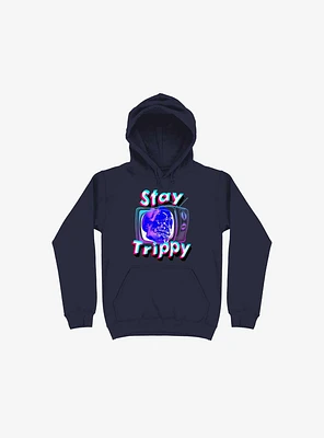 Stay Trippy Cute Retro Aesthetic Universal Vibe Skull Navy Blue Hoodie