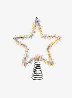 Tinsel Star Tree Topper With Warm White LED Lights