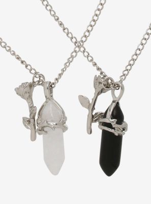 Rose Crystal Pendant Best Friend Necklace Set