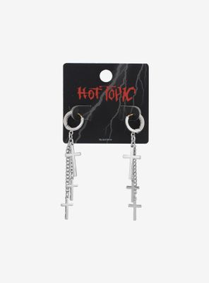 Silver Cross Huggie Hoop Earrings