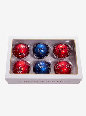 Bandana Style Glass Ball Ornaments 6 Pc Set