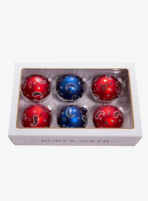 Bandana Style Glass Ball Ornaments 6 Pc Set