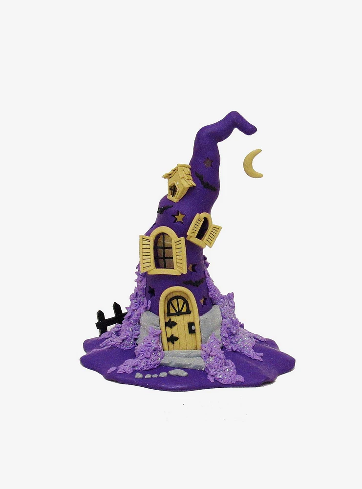 Claydough Halloween Purple Led Witch Hat Tablepiece