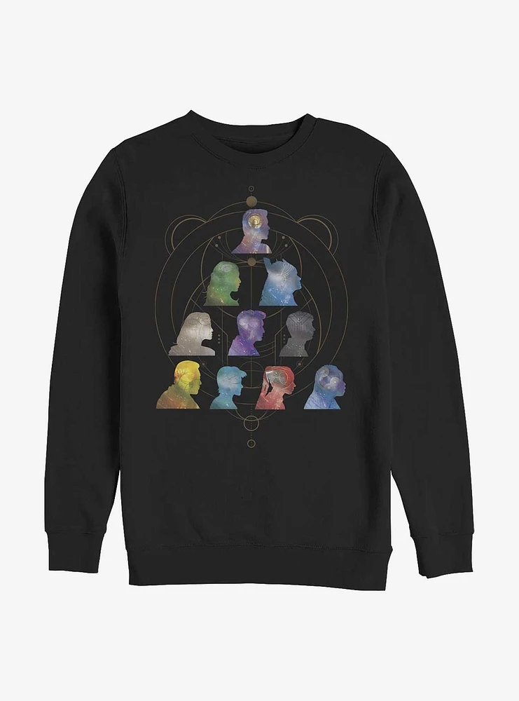 Marvel Eternals Silhouette Galaxy Heads Crew Sweatshirt