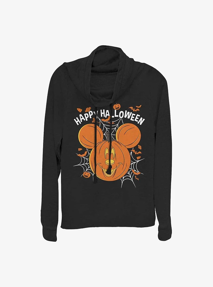 Disney Mickey Mouse Jack-O'-Lantern Womens Cowlneck Long-Sleeve Top