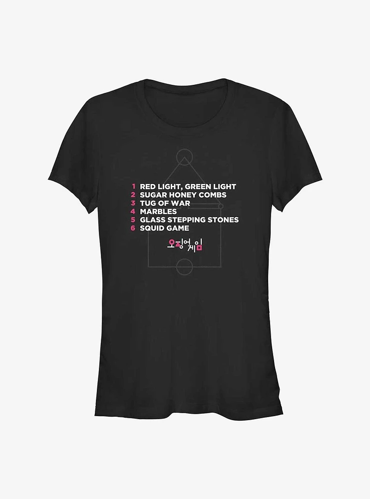 Squid Game Games List Girls T-Shirt