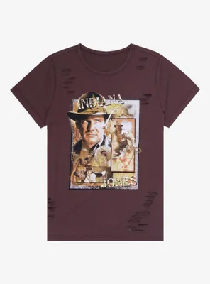 Indiana Jones Portrait Distressed Women's T-Shirt - BoxLunch Exclusive