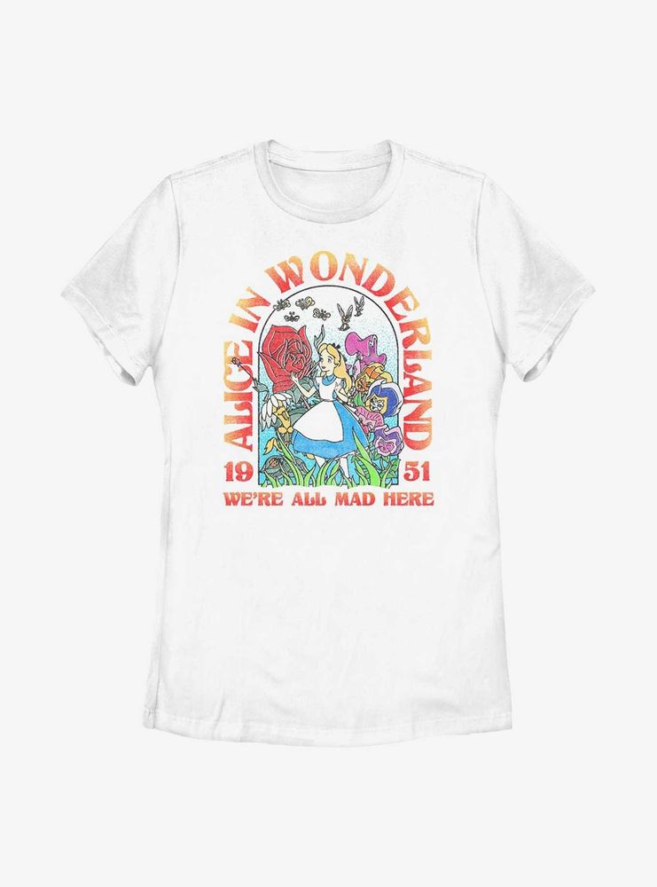 Disney Alice Wonderland 1951 We're All Mad Here Womens T-Shirt