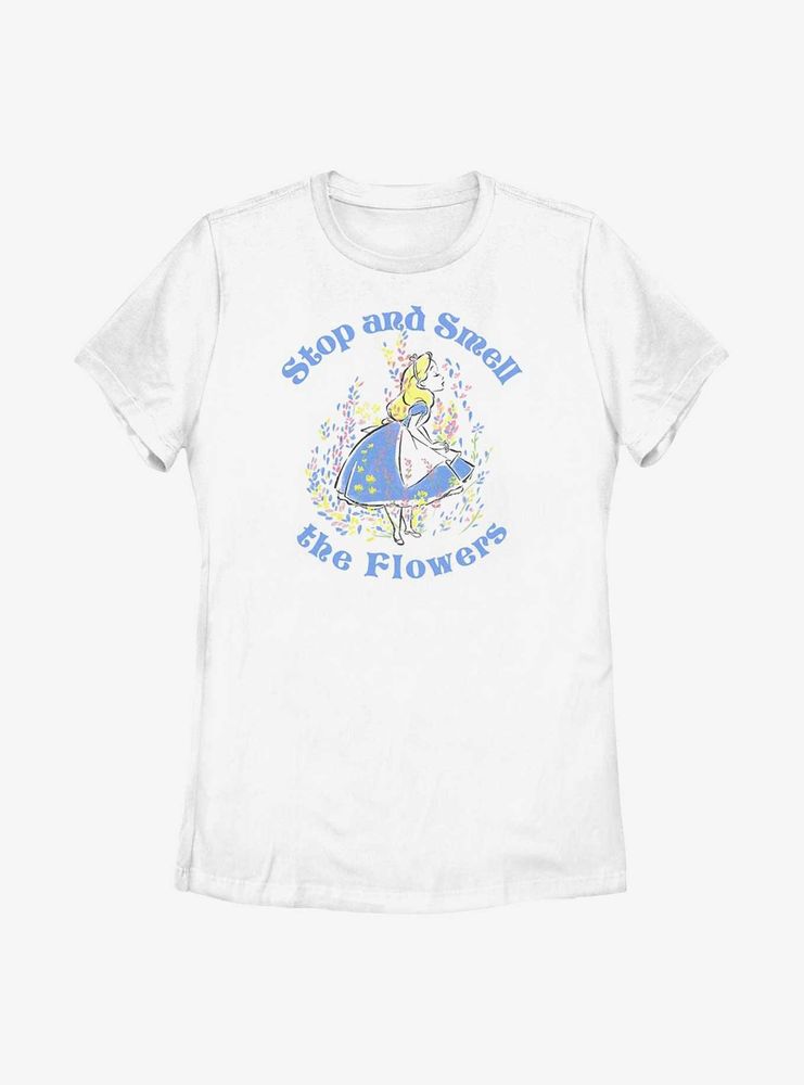 Disney Alice Wonderland Pastel Stop & Smell The Flowers Womens T-Shirt