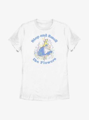 Disney Alice Wonderland Pastel Stop & Smell The Flowers Womens T-Shirt