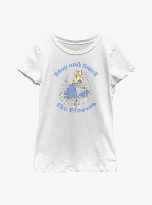 Disney Alice Wonderland Pastel Stop & Smell The Flowers Youth Girls T-Shirt