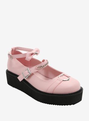 Pastel Pink & Black Heart Chain Mary Janes