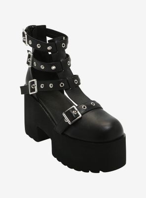 Black Multi Buckle Platform Sandals