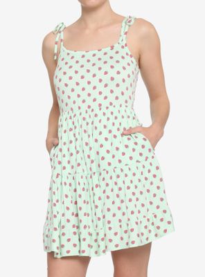 Mint Strawberry Tiered Dress