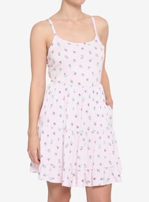 Pink Cat Roses Tiered Dress