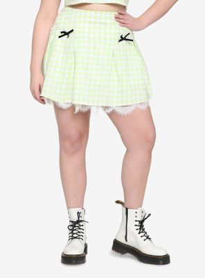 Lime Green Buffalo Plaid Lace Trim Skirt Plus