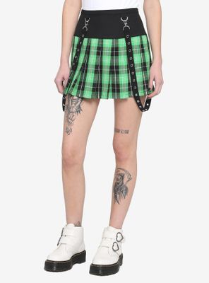 Black & Green Plaid Suspender Skirt