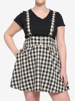 Ivory & Black Plaid Bow Suspender Skirt Plus