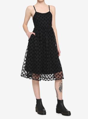 Black Flocked Mushroom Midi Dress