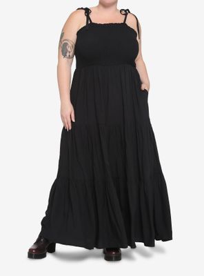 Black Smock Tiered Midi Dress Plus