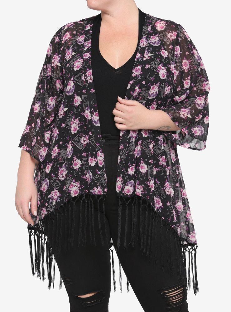 Tarot Night Floral Chiffon Fringe Short Duster Plus