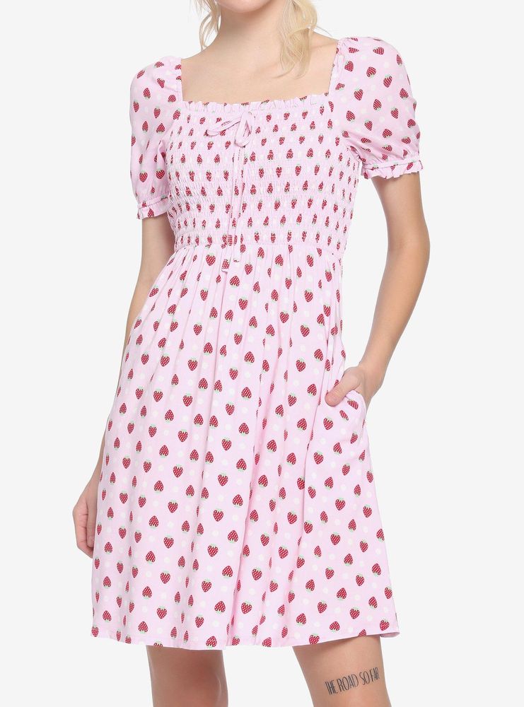 Pink Strawberry Smocked Dress