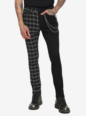 Black & White Grid Split Leg Chain Stinger Jeans