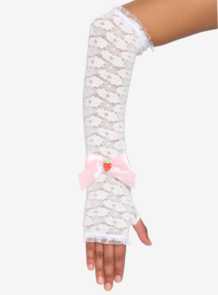 White Lace Strawberry Long Arm Warmers