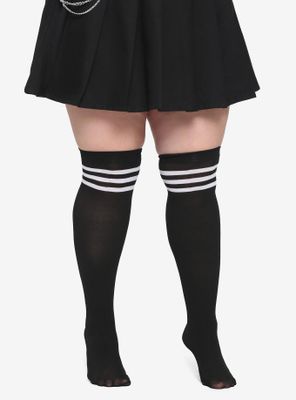 Black & White Varsity Stripe Thigh Highs Plus